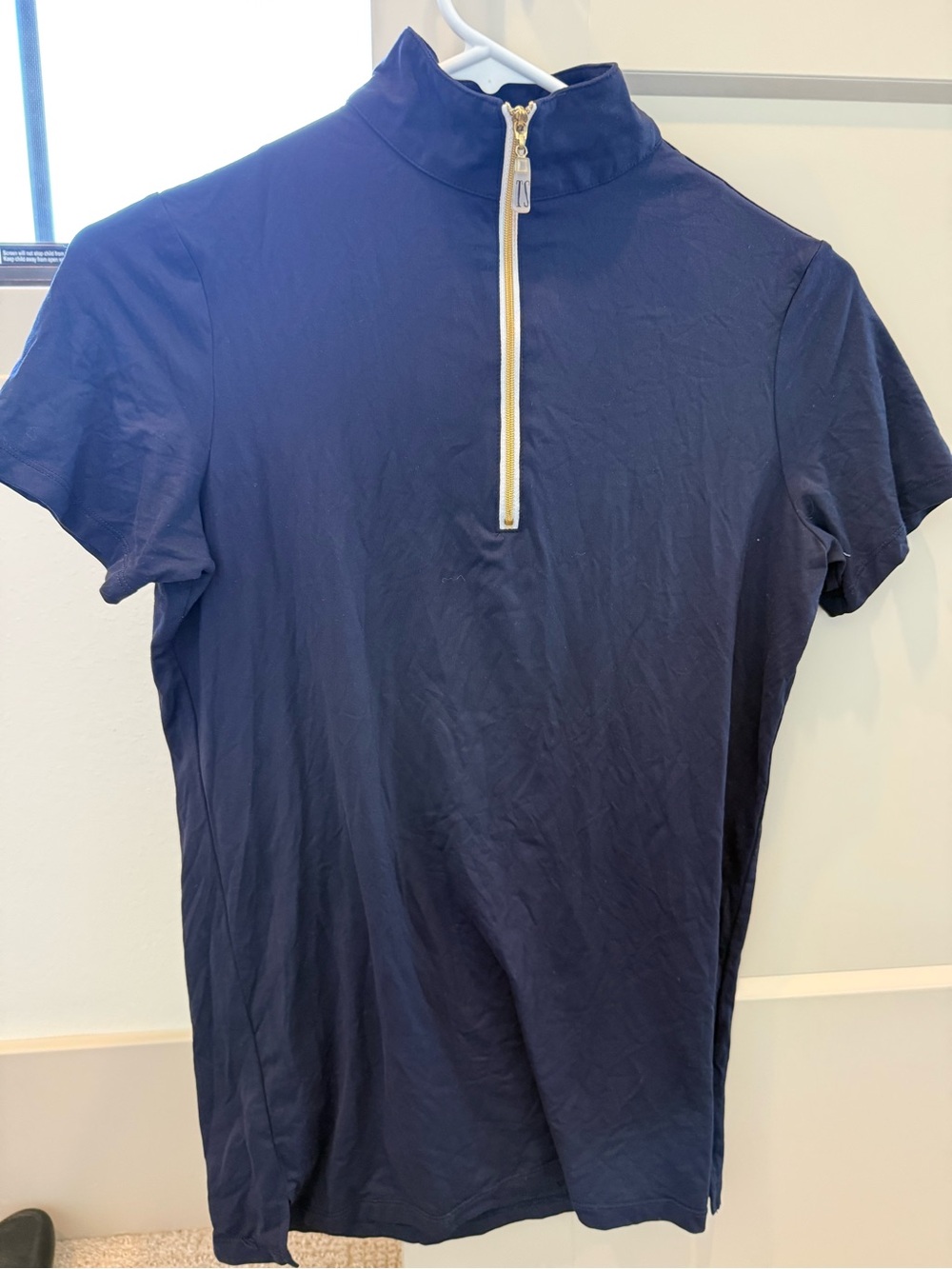Tailored Sportsman Navy Zip-Front Short Sleeve Shirt